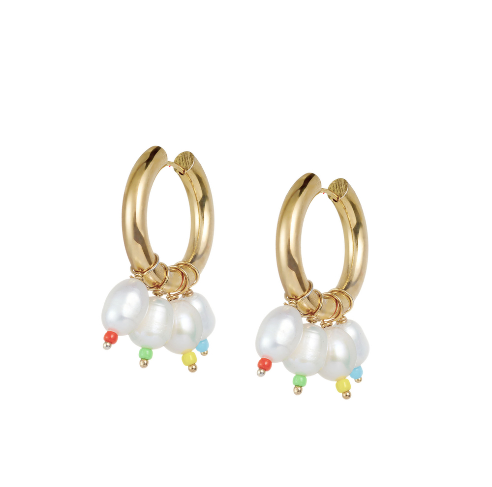 Серьги-кольца, жемчуг и цветной бисер