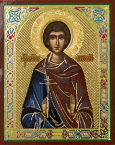 Икона на деревянной основе Анатолий св. мч. 8х6 с тиснением золотой фольгой, в упаковке (Ермей)