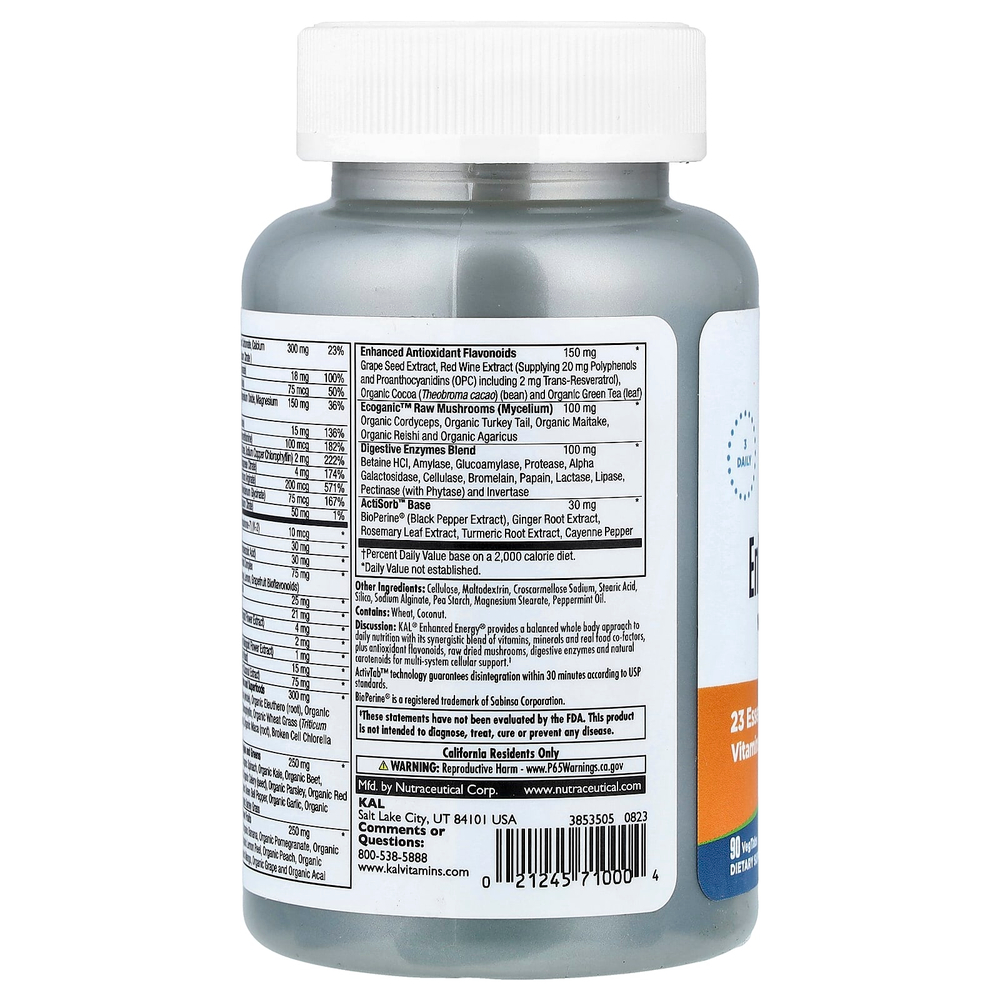 KAL, Enhanced Energy®, мультивитамины из цельных продуктов, 90 растительных таблеток