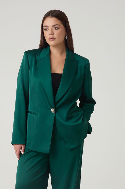 Жакет двубортный из атласа, изумруд