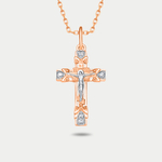 Крест женский православный из розового золота 585 пробы с фианитами (арт. РП2384)