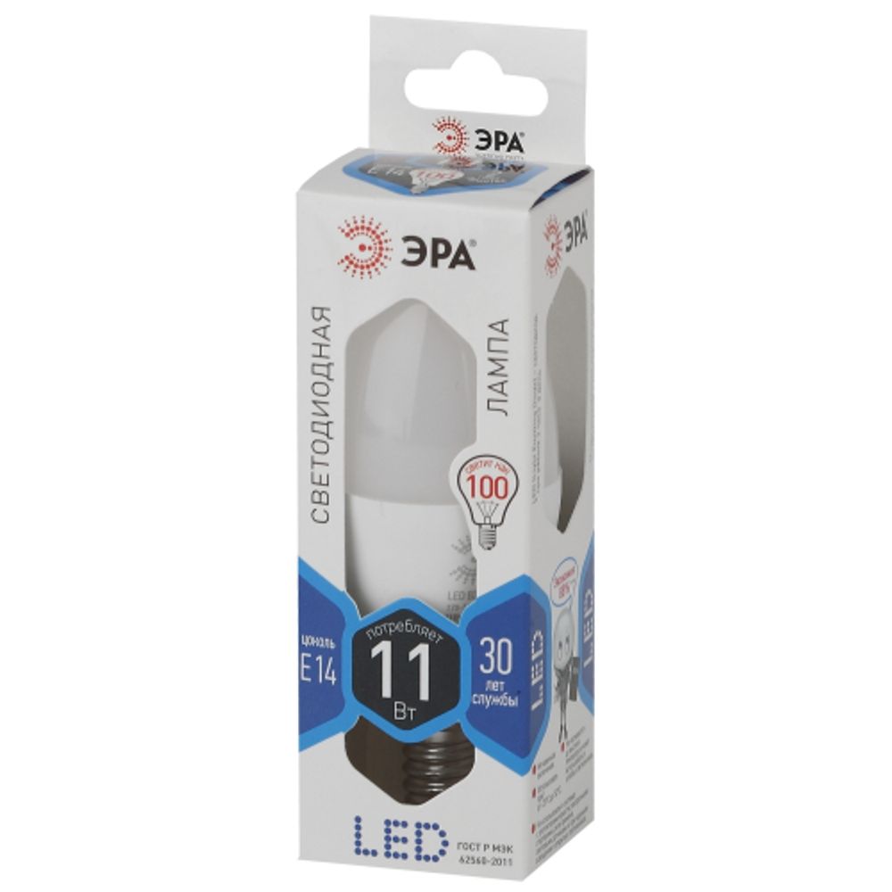 Лампа светодиодная ЭРА STD LED B35-11W-840-E14 11Вт свеча нейтральный белый свeт Е14 | Лампы cветодиодные Свеча (B/C)