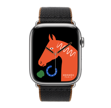 Apple Watch Hermès 45mm Silver Stainless Steel Case with Noir/Gold Twill Jump Single Tour