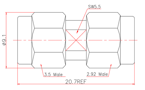 LF-3.5M-2.92M-33G, Коаксиальный переходник (3.5 mm / M - 2.92 / M)