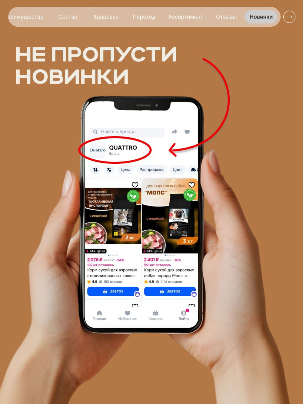 Корм сухой для взрослых собак породы Мопс, с индейкой, 800 гр, QUATTRO
