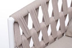 "Диего" кресло плетеное из роупа, основание дуб, каркас алюминий светло-серый (RAL7035) муар, роуп бежевый круглый, ткань бежевая 052