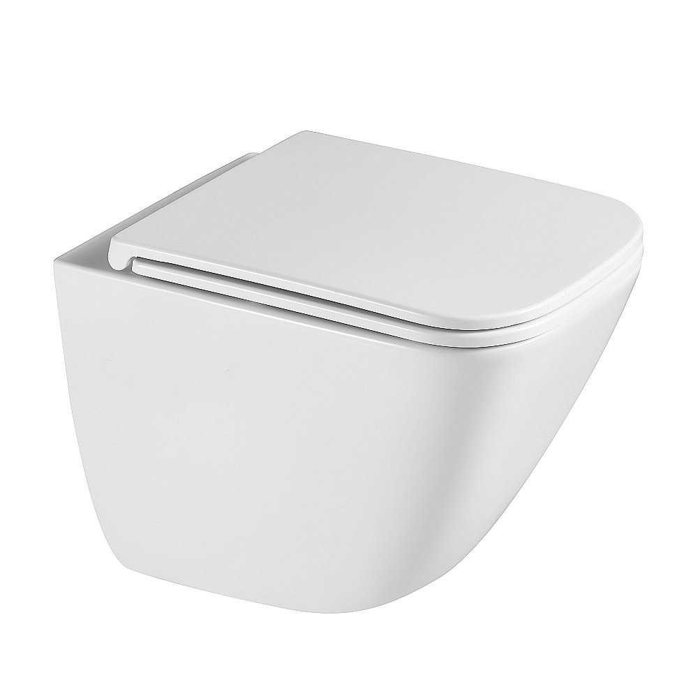 Унитаз подвесной ABBER Rechteck AC1220TC-AC0105-AC0120 белый/кнопка хром глянцевый, с крышкой микролифт, с инсталляцией, безободковый, слив-торнадо
