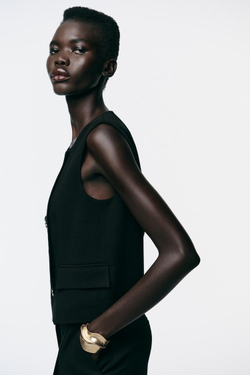 ZARA ДВУБОРТНЫЙ ЖИЛЕТ С ЗОЛОТИСТЫМИ ПУГОВИЦАМИ, ЧЕРНЫЙ