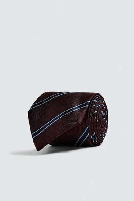 ZARA ГАЛСТУК С РЕЛЬЕФНЫМ ПРИНТОМ, КАШТАНОВЫЙ