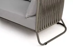 "Багамы" диван 3-местный плетеный из роупа, каркас алюминий бежево-серый (RAL7006) муар, роуп серо-коричневый 23мм, ткань светло-серая