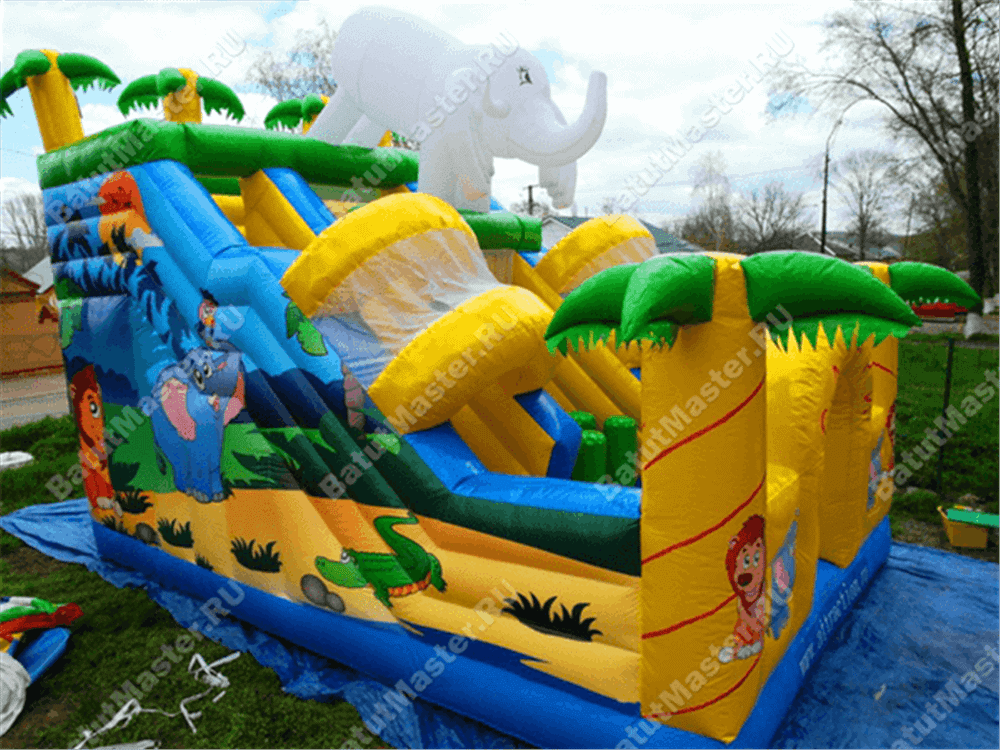 Детский надувной батут-горка "Задорный слонёнок"