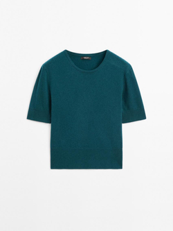 Massimo Dutti Свитер с короткими рукавами из смесовой шерсти, темно-синий