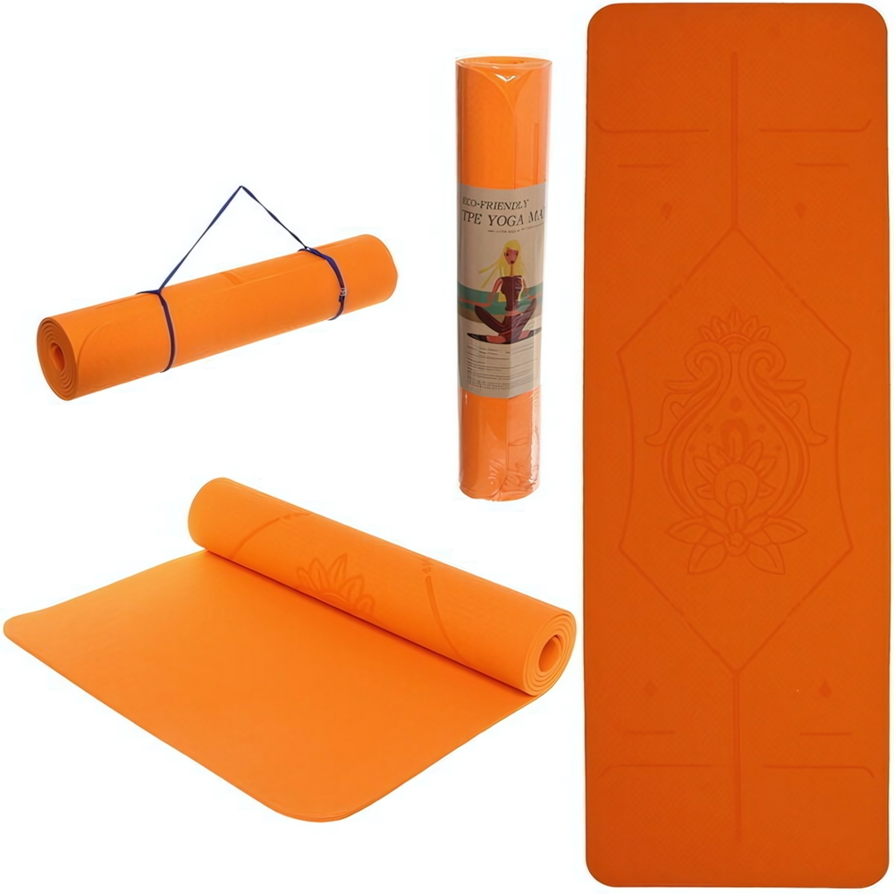 Коврик для йоги «Мандала» 183*61*06 см (ТРЕ), оранжевый