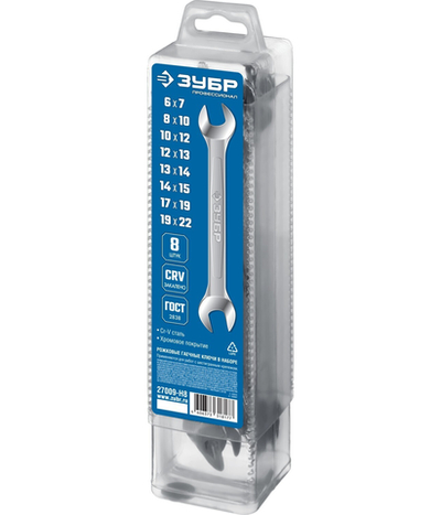 ЗУБР 12 шт, 6 - 22 мм, набор рожковых гаечных ключей, Профессионал (27009-H8)