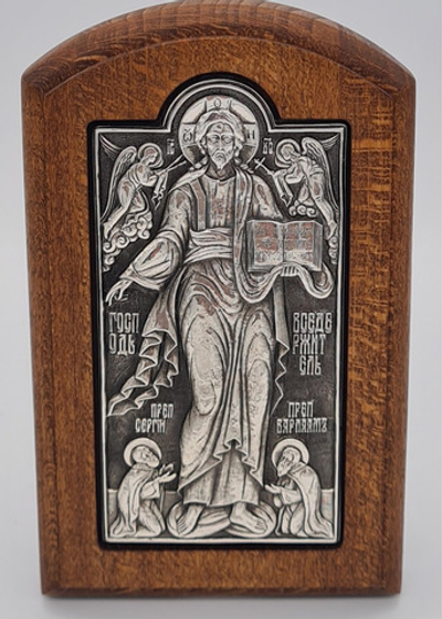 Икона д/р 6*12 сер. Господь Вседержитель с молящ Сергием,Варлаамом(Ков) 10696012