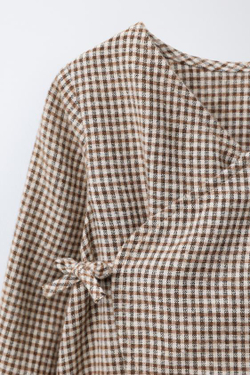 ZARA КОМБИНЕЗОН В КЛЕТКУ, КОРИЧНЕВЫЙ/ЭКРЮ