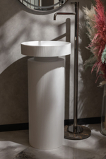 Раковина накладная рифленая SOLE Corian 400*130 Matte white + Пьедестал для раковины рифленый Corian 300*720 Matte white