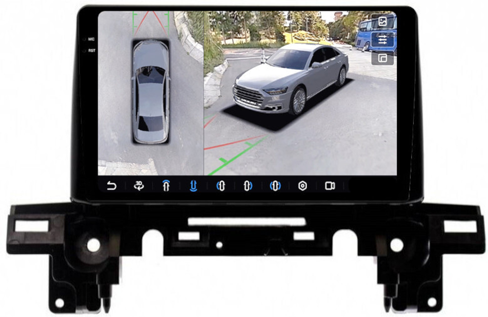 Магнитола для Mazda CX-5 KF 2017-2024, CX-8 - FarCar BX3035M-360 монитор 9.5" 2K QLED на Android 13, 6Гб+128Гб, CarPlay, 4G SIM-слот, 4 камеры в комплекте