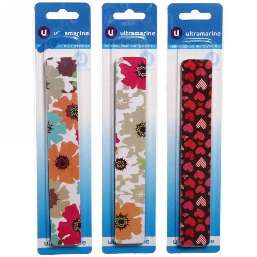 Пилка для ногтей наждачная на блистере прямая широкая «Ultramarine», рис. микс 18*2см