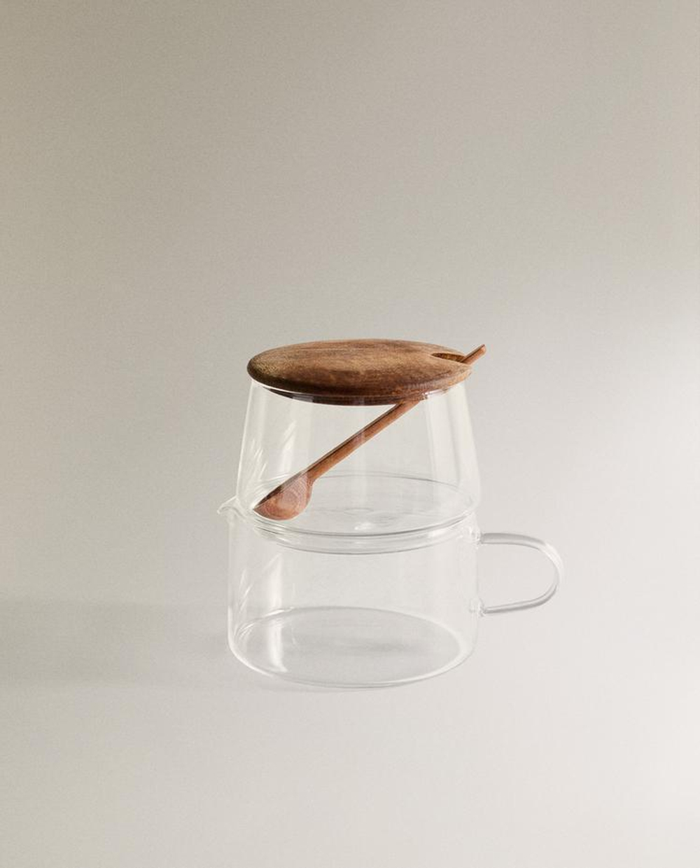 ZARA HOME САХАРНИЦА И МОЛОЧНИК ИЗ БОРОСИЛИКАТНОГО СТЕКЛА И ДЕРЕВА, ПРОЗРАЧНЫЙ