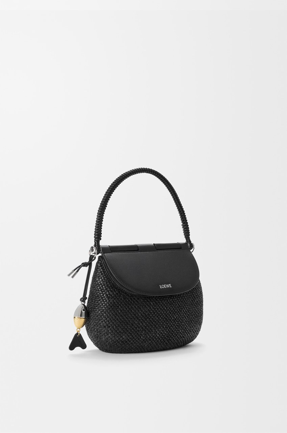 Loewe Средняя сумка Pescador из рафии и телячьей кожи, черный