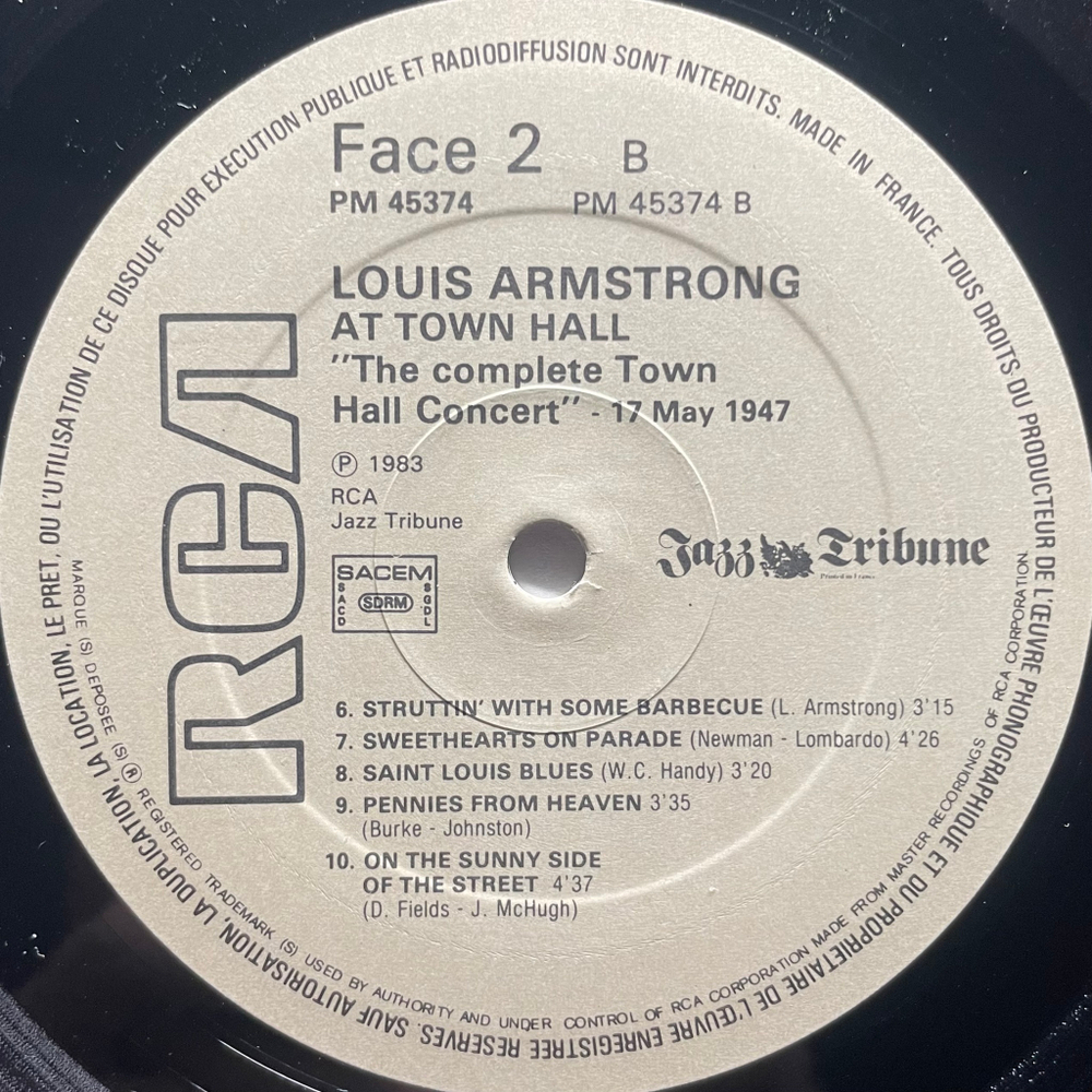 Louis Armstrong ‎– Louis Armstrong At Town Hall "The Complete Town Hall Concert" 17 May 1947 2LP (Франция 1983г.)