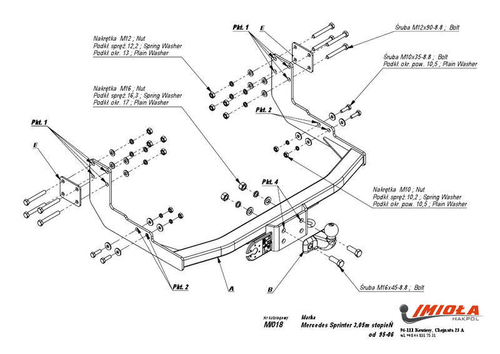 Фаркоп IMIOLA M.018 Mercedes Sprinter 3050 мм со ступенькой 1995-2006, Volkswagen LT 28-35 3050 мм со ступенькой 1995-2006(паспорт и сертификат в комплекте)(без электрики)