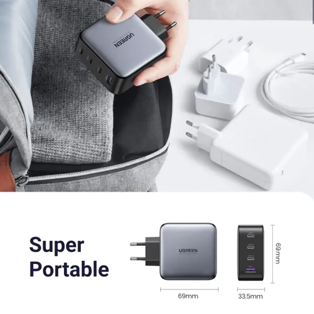 Зарядное устройство 3xUSB C+1xUSB, 100W Gan X, UGREEN 40747