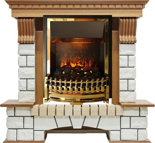 Каминокомплект Pierre Luxe - Дуб / Белый (Высота 1020мм) с очагом Atherton