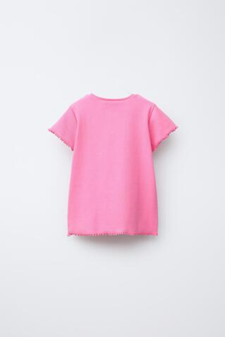 ZARA ФУТБОЛКА В РУБЧИК С ВЫШИВКОЙ, КОРАЛЛОВЫЙ