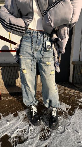 Широкие джинсы синие женские