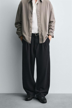 ZARA БРЮКИ BALLON В ПОЛОСКУ, СИНИЙ