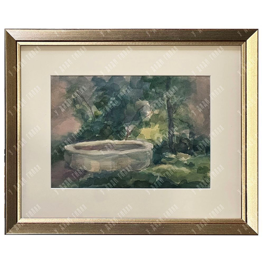 Динес Ю. С. Во дворе дома художника Борисова-Мусатова. Этюд. Акварель. 1944