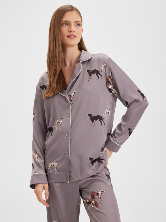 Шелковая блуза с кантом и борзыми серебро