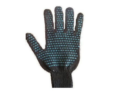 Перчатки х/б с ПВХ точка Эконом 4 нити, 7,5 класс, вес пары 35гр, черно-серые - упаковка 5 пар.