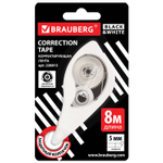 Корректирующая лента BRAUBERG BLACK&WHITE 5 мм х 8 м корпус белый механизм перемотки блистер (12 штук в упаковке)
