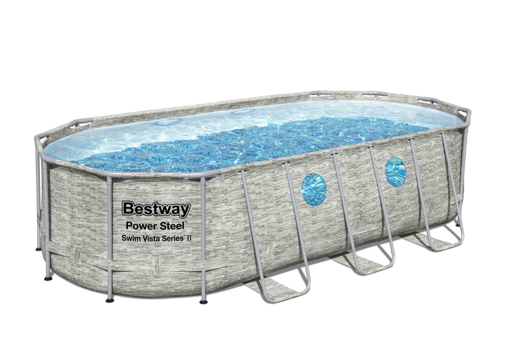 Каркасный овальный бассейн Bestway "Камень", 549х274х122 см + фильтр-насос 5678 л/ч, лестница, тент (56716 BW)