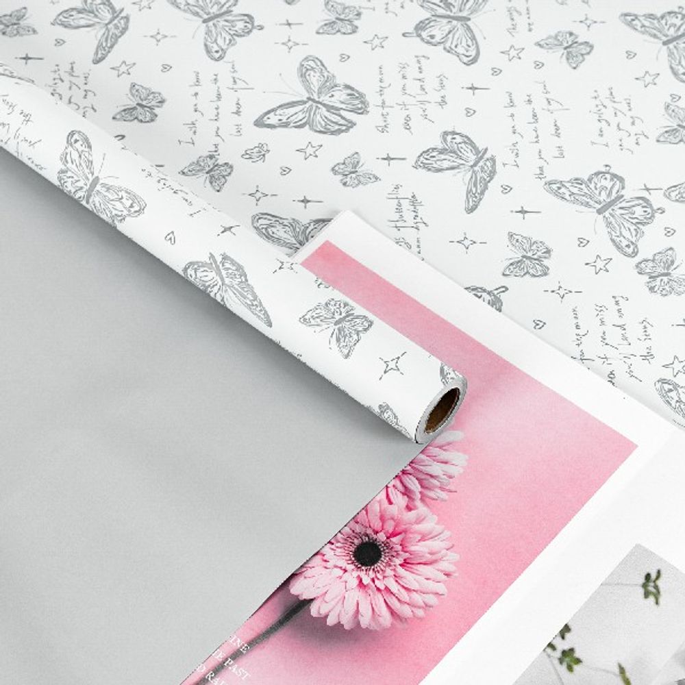 Пленка матовая "Бабочки Нежные" 57см*10м Белая