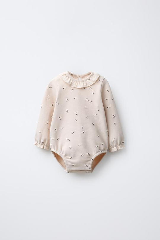 ZARA ТЕПЛОЕ БОДИ С ЦВЕТОЧНЫМ ПРИНТОМ, РОЗОВЫЙ
