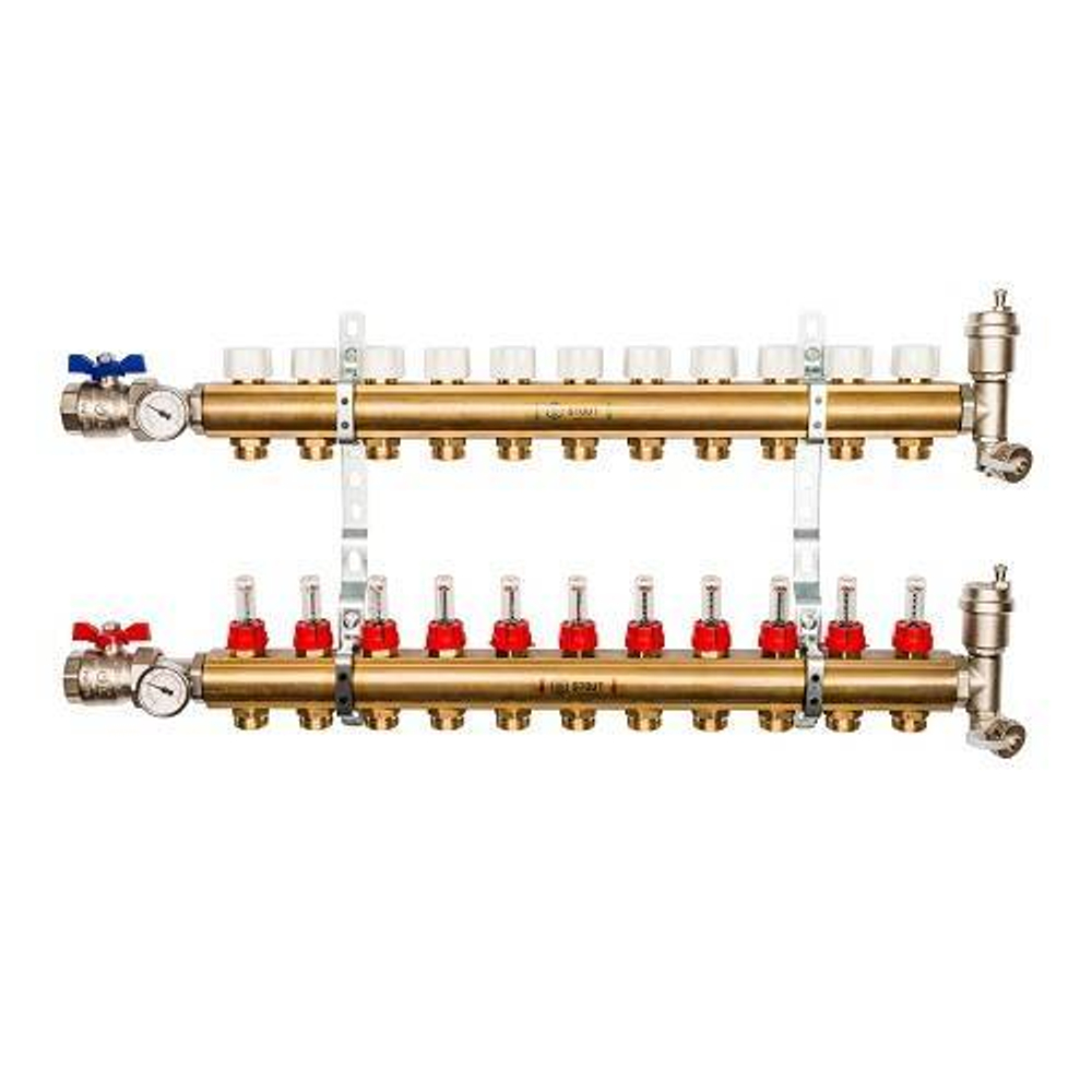 Коллекторная группа для теплого пола STOUT SMB0473 - 1" на 12 контуров 3/4"EK (латунь)