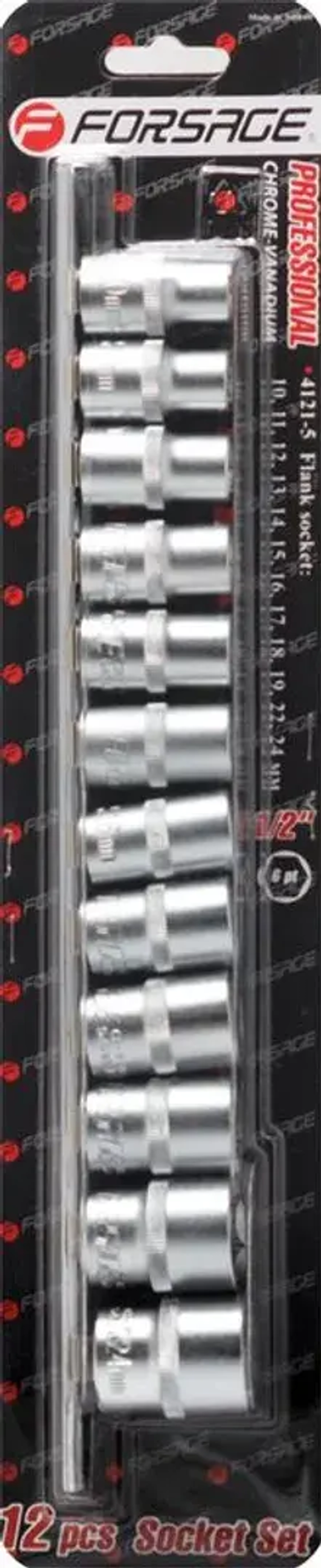 Набор головок 12пр. 1/2''6гр.(10-19,22,24мм), на планке Forsage F-4121-5