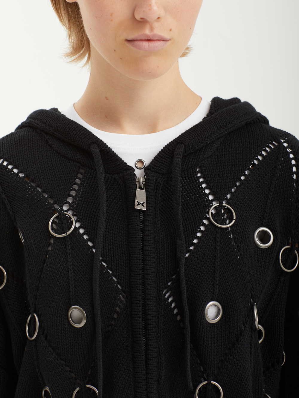 Женская Толстовка Wired Black Eyelet Detail Distressed Zip Up