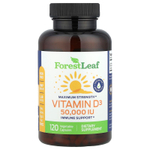 Forest Leaf, Максимальная эффективность, витамин D3, 1250 мкг (50 000 МЕ), 120 растительных капсул