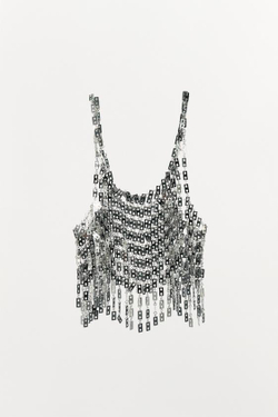 ZARA МЕТАЛЛИЧЕСКИЙ ТОП С ЗЕРКАЛЬНЫМИ ДЕТАЛЯМИ, СЕРЕБРИСТЫЙ