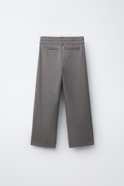 ZARA БРЮКИ WIDE LEG «ГУСИНАЯ ЛАПКА» С ДВОЙНЫМ РЕМНЕМ, СЕРО-КОРИЧНЕВЫЙ