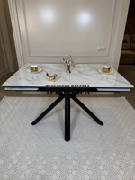 Кухонный раскладной стол "Монако" из керамогранита, белый мрамор