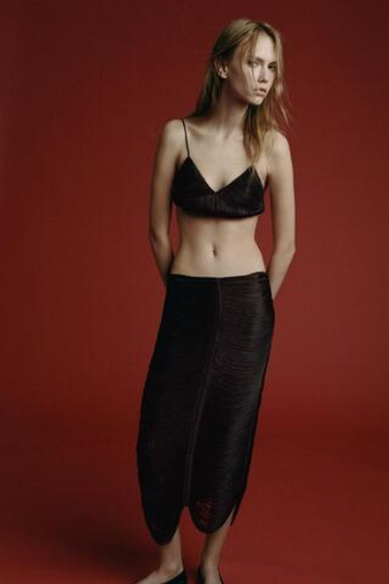 ZARA ЮБКА МИДИ С БАХРОМОЙ, КОРИЧНЕВЫЙ