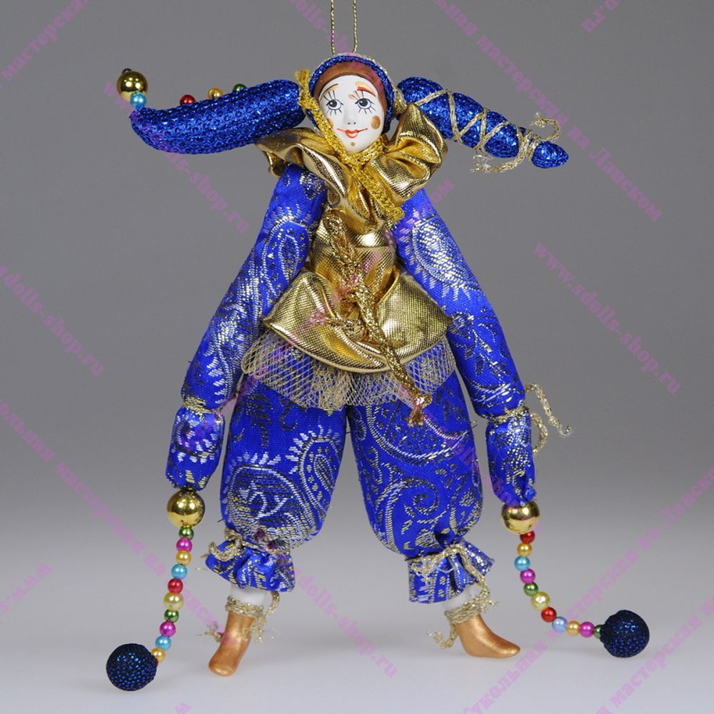 Ёлочная игрушка Клоун парчовый в двурогом колпачке