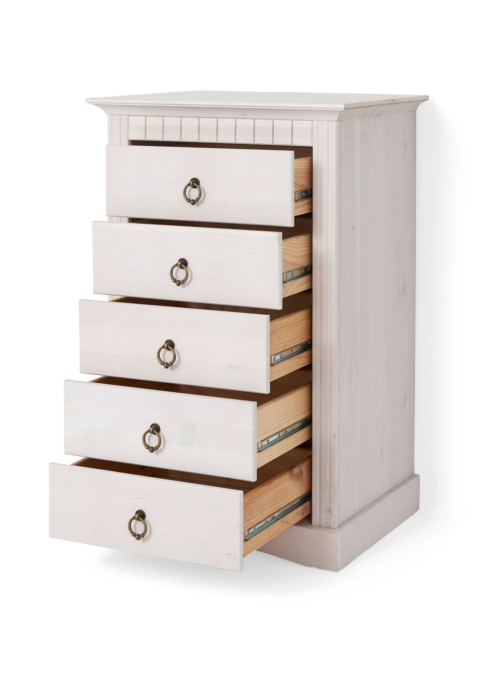 Комод Неаполь из натурального дерева с 5-ю ящиками, белый