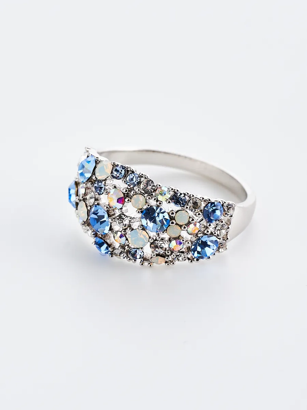 Кольцо Россыпь из голубых камней Swarovski